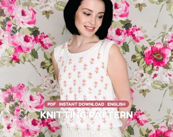 Modèle de tricot de gilet floral PDF | d'été sans manches en tricot pour femme | Tricot Colorwork | Téléchargement instantané