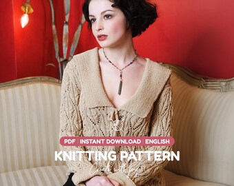 Sailor Collar Sweater Knitting Pattern PDF | Vintage Lace Knit Jumper for Women | Instant Download