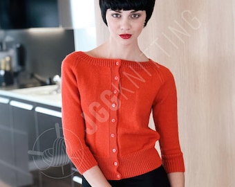 カーディガン BUSTIER SET BOAT NECK KNIT CARDIGAN Vintage Style Boat Neck Cardigan Knitting pattern by Suzy Rai