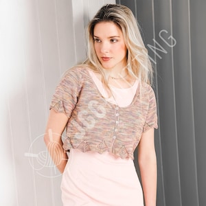 Cropped Summer Cardigan Knitting Pattern PDF | Lace Edge Top with Buttons for Women | Easy Knit Project | Instant Download