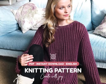 Knitting Pattern PDF for Chunky Jumper | Winter Relaxed Fit Sweater For Women | Instant Download