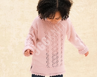 Girl Sweater Knitting Pattern PDF | Easy Knit Pullover for Toddlers | Instant Download