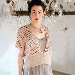 Knitting Pattern PDF for Cropped Shrug | Women’s Lace Cardigan with Short Sleeves | Easy Summer Knit Project | Instant Download