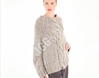 Knitting Pattern PDF for Cable Knit Jumper I Women’s Chunky Sweater with Oversized Fit I Warm Winter Project I Instant Download