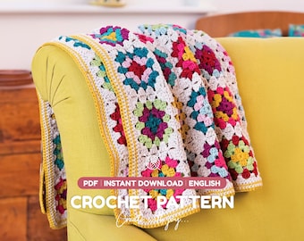 Crochet Pattern PDF for Granny Square Blanket | Retro Multicolor Throw Pattern | Beginner Friendly | Instant Download