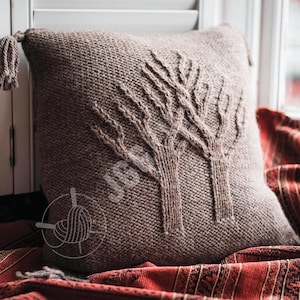 Knitting Pattern PDF for Knit Cushion | Cable Pillow with Tree Motif | Instant Download