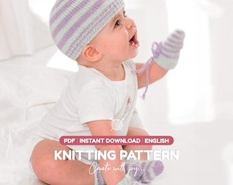 Baby Knit Set Pattern PDF I Striped Hat Mittens And Booties I Instant Download