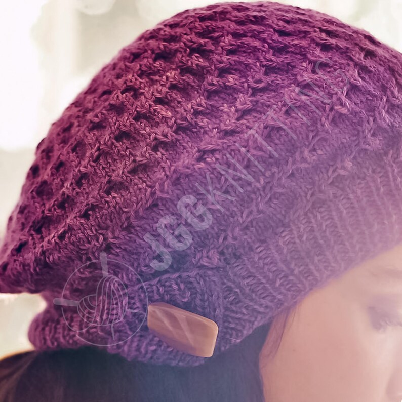 Slouchy Button Hat Knitting Pattern PDF I Easy Textured Knit Beret for ...