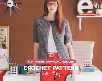 Modello PDF per cardigan all'uncinetto / Top estivo a maniche corte con apertura frontale, perfetto da indossare a strati / Download immediato