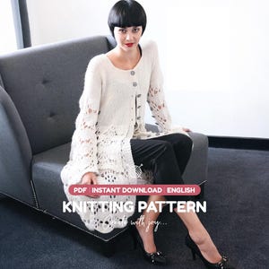 Modello PDF per cardigan in pizzo a maglia / Cappotto lungo romantico da donna / Download immediato