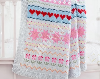 Knitting Pattern PDF for Baby Knit Blanket | Colorwork Heirloom Project for Nursery Room | Instant Download