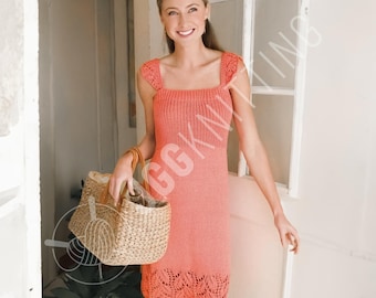 Summer Knit Dress Knitting Pattern PDF | Women's Ribbed Top with Lace Hem | Instant Download