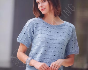 Lace Knit Top Pattern PDF | Short Sleeve Summer Tee | Beginner Friendly | Instant Download