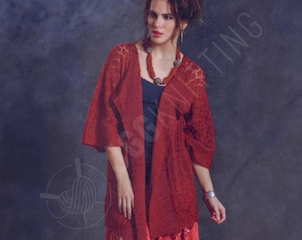 Kimono Cardigan Knitting Pattern PDF | Lace Duster for Women | Instant Download