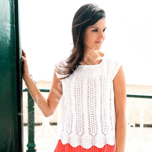 Lace Knit Tank Top Knitting Pattern PDF | Scallop Edge Summer Blouse for Women | Easy Knit Project | Instant Download