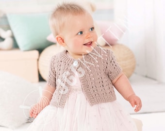Baby Lace Cardigan Knitting Pattern PDF | Short Sleeved Sweater for Girls | Instant Download