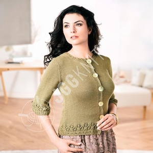 Lace Cardi Knitting Pattern PDF | Short Sleeve Buttoned Sweater for Women | Easy Knit Project | Instant Download