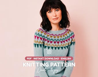 Fair Isle Yoke Sweater Knitting Pattern PDF I Nordic Colorwork Jumper I Instant Download