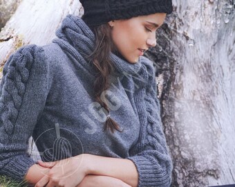 Cable Knit Sleeve Sweater Pattern PDF | Women’s Wool Fabric Body Pullover | Instant Download