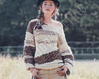 Modèle de tricot pour pull en patchwork PDF | Pull-over bohème avec détails color-block | Téléchargement instantané