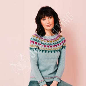 Knitting Pattern PDF for Women’s Fair Isle Jumper I Colorwork Yoke Sweater with Crew Neck I Modern Nordic Knit for Winter I Instant Download