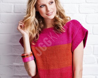 Color Block Sweater Knitting Pattern PDF | Cropped Short Sleeve Knit Top | Easy Chunky Knit Tee | Instant Download