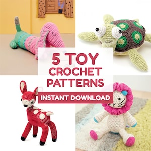 Toy Crochet Pattern PDF Set | 5 Amigurumi Animals for Kids, Beginners & Nursery Decor | Instant Download