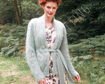 Knitting Pattern PDF for Mohair Cardigan | Women’s Knit Cable Jacket with Belt | Instant Download