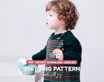 Toddler Raglan Sweater Knitting Pattern PDF | Striped Knit Top | Instant Download