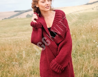 Knitting Pattern Chunky Cardigan PDF | Oversized Jacket | Easy Bulky Knit Coat | Instant Download