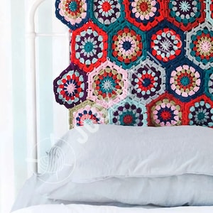 Crochet Pattern PDF for Hexagon Afghan Blanket | Colorful Granny Square Motif Throw | Instant Download