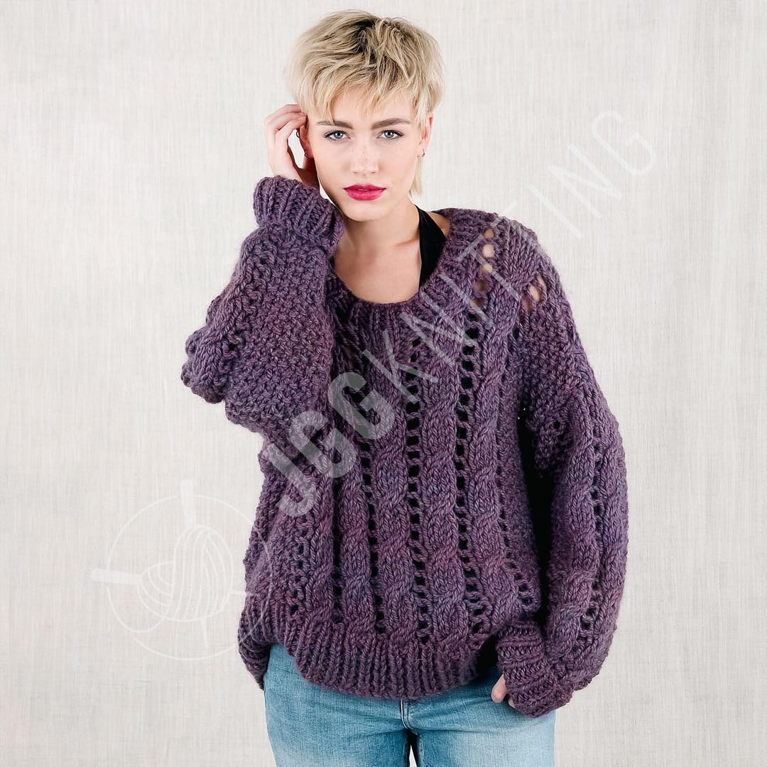 Knitting Pattern PDF for Cable and Lace Jumper | Chunky Oversized Knit ...
