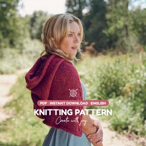 Capelet Knitting Pattern PDF | Hooded Red Riding Hood Style Wrap | Chunky Winter Hoodie Knit | Instant Download