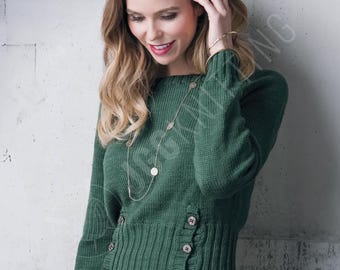 Women’s Jumper Knitting Pattern PDF | Raglan Knit Sweater with Button Detail | Instant Download
