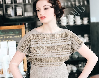 Striped Summer Tee Knitting Pattern: Short Sleeve Knit Top (PDF Pattern)