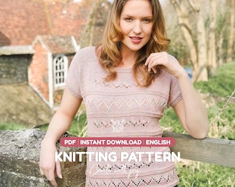Summer Lace Tee Knitting Pattern PDF | Women’s Short Sleeve Knit Top | Instant Download