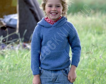 Kids Hoodie Knitting Pattern PDF | Easy Baby Hooded Top with Kangaroo Pocket | Instant Download