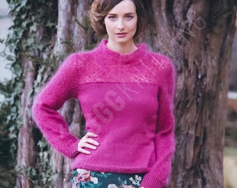 Mohair Sweater Knitting Pattern PDF | Lace Yoke Women’s Jumper | Instant Download