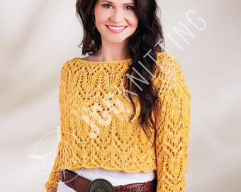 Lace Knitted Cropped Sweater Knitting Pattern PDF | Lightweight Summer Knit Top | Beginner Friendly | Instant Download