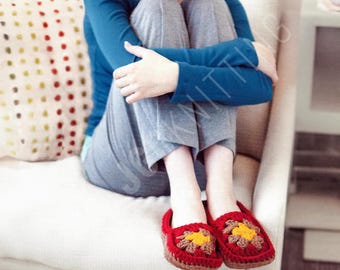 Patrón de pantuflas de crochet cuadradas de abuela en PDF / Zapatillas vintage para mujer / Descarga instantánea
