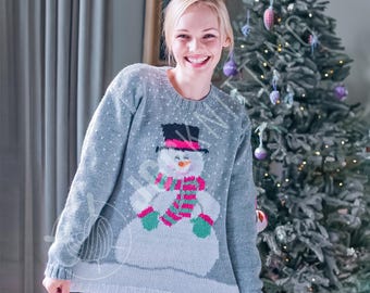 Schema per maglia natalizia in PDF / Maglione da donna a forma di pupazzo di neve per le festività / Download immediato