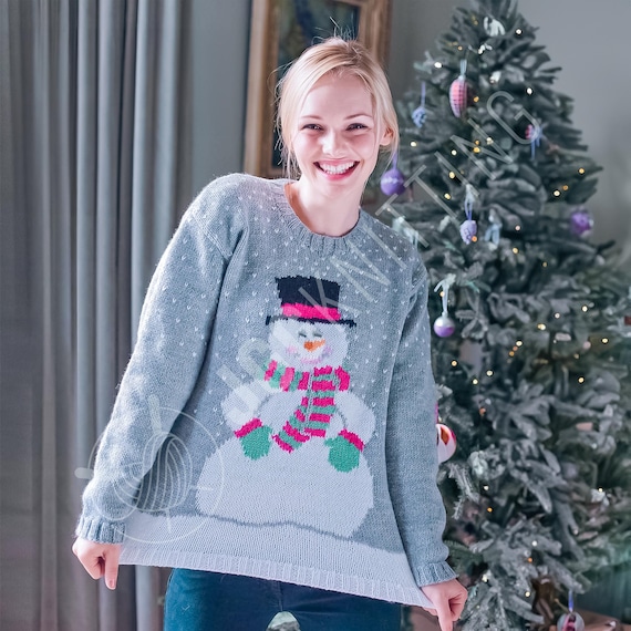 Buy Christmas Sweater Knitting Pattern PDF Women's Snowman