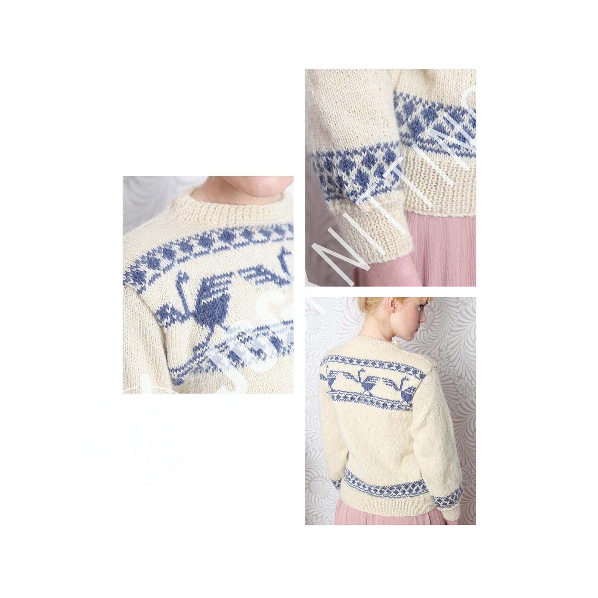 Norwegian Sweater Knitting Pattern PDF | Bird Motif Pullover for Women ...