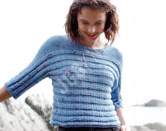 Boatneck Blouse Knitting Pattern PDF | Drop Stitch Knit Top for Women | Instant Download