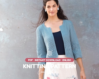 Lace Cardigan Knitting Pattern PDF I Easy Cropped Knit Jacket for Women I Instant Download