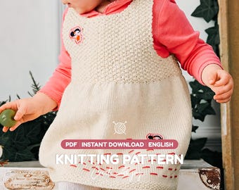 Baby Girl Tunic Dress Knitting Pattern PDF I Seed Stitch Knit I Instant Download