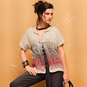 Women Cardigan Knitting Pattern PDF | Short Sleeve Open Front Jacket | Easy Knit Project | Instant Download
