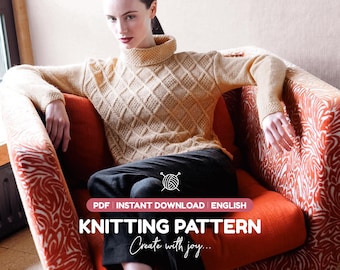 Cable Sweater Knitting Pattern PDF | Diamond Texture Jumper for Women | Instant Download