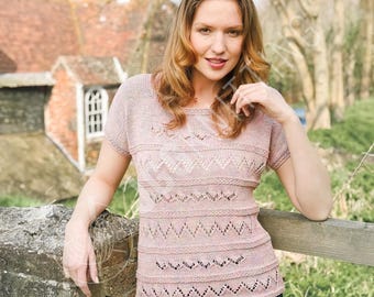 KNITTING PATTERN ** Botanical Tee, Knit Lace Tee, Knit Top