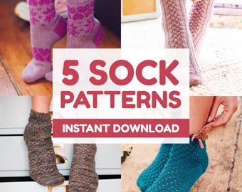 Knit Sock Pattern PDF Set | 5 Cozy Lace, Cable, Ankle Styles | Instant Download
